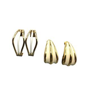 Vintage Half Hoop Earrings Bundle, Lot of 2 Pr., Gold Tone and White Enamel Clip